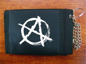 Anarchy pevná čierna textilná peňaženka s retiazkou a karabínkou, tlačené logo